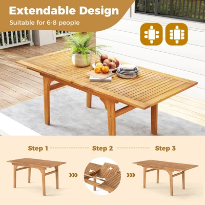 Costway Expandable Outdoor Dining Table 55"-71" Acacia Wood Patio Table For 6-8 Person 5 Costway Expandable Outdoor Dining Table 55"-71" Acacia Wood Patio Table For 6-8 Person - Image 3