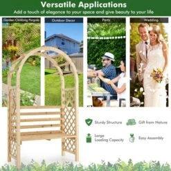 Costway Wooden Garden Bench Arch Pergola Outdoor Arbor W/backrest Patio Trellis Pergola -Costway GUEST 319bdbc2 1cea 45bd 892e d4a2eac396a7