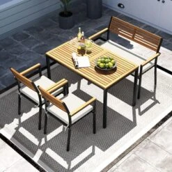 Costway 4 PCS Patio Furniture Set With Acacia Wood & Metal Frame Umbrella 1 Table -Costway GUEST 319ed748 91b2 444f b82d a382a75d1445