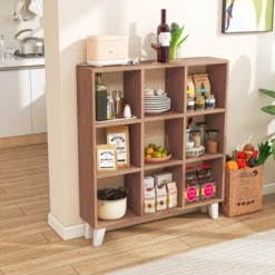 Costway 1 PCS 9-Cube Bookcase With 6 Removable Shelves Raised Support Feet For Living Room Brown/White