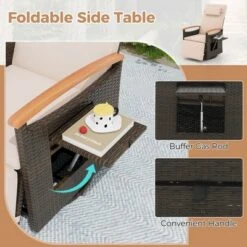 Costway Outdoor 360° Swivel Rattan Recliner Chair Patio Wicker Chaise Lounge Chair Beige/Navy -Costway GUEST 320b4762 5884 4363 b6cb 45abcbcdcc53