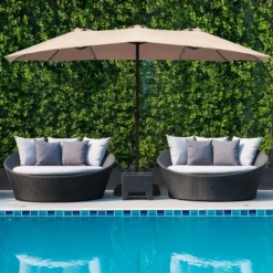 Costway 15Ft Patio Double-Sided Solar LED Market Umbrella Crank Base BeigeTanOrangeBurgundy -Costway GUEST 32112ed5 4f72 471a b0f1 053193982559