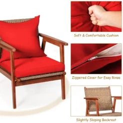 Costway 4PCS Patio Rattan Furniture Set Acacia Wood Frame Cushioned Sofa Chair -Costway GUEST 321752cd ca2e 40a2 b795 033da3f1410b