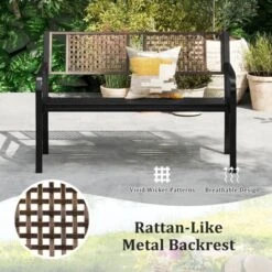 Costway 50" Outdoor Metal Park Bench With Rattan-Like Backrest & Curved Armrests -Costway GUEST 321ad4fc 501f 4247 b44f 048a40e63c46