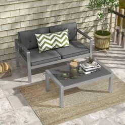 Costway Patio Aluminum Loveseat Sofa Outdoor Chair With WPC Armrests & Cushions Backyard -Costway GUEST 32280a6e d24f 4fac a8b4 02e8bfddaa48