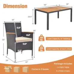 Costway 7 PCS Outdoor Dining Set For 6 With Umbrella Hole Acacia Wood Tabletop Poolside Black & Natural -Costway GUEST 3232cca5 759f 48fa b563 eddb063e95c3