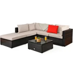 Costway 6PCS Outdoor Patio Rattan Furniture Set Cushioned Sectional Sofa Table Ottoman -Costway GUEST 3233949b 656c 4ed3 8b8f 2ed6f8aa8ec8