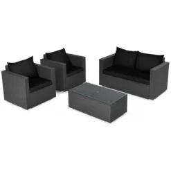 Costway 4PCS Patio Rattan Furniture Set Cushioned Sofa Chair Coffee Table Black -Costway GUEST 326cb4dc 87c7 40b3 85ab 0bda3313651e