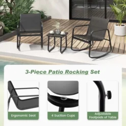 Costway 3 Piece Patio Rocking Set 2 Rocking Bistro Chairs & Glass-Top Table For Porch -Costway GUEST 32a6cfe0 bb3a 49c3 8256 684527d73eb6