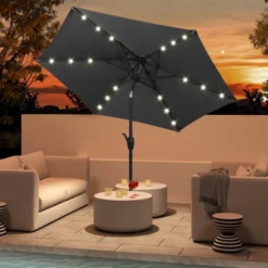 Costway 7.5 Ft Solar Powered Patio Umbrella With LED Lights Push Button Tilt Crank Handle Beige/Gray/Navy/Black/Brown/Red -Costway GUEST 32b71b0d fb08 4593 b0f1 55579a0741e7