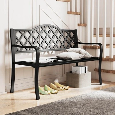 Costway 50.5" Patio Bench Slatted Metal Garden Bench For 2-3 People Park-Style Loveseat 7 Costway 50.5" Patio Bench Slatted Metal Garden Bench For 2-3 People Park-Style Loveseat - Image 5