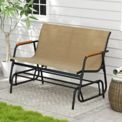 Costway Patio Glider Bench For 2 Swing Gliding Loveseat With Curved Teak Armrests For Porch -Costway GUEST 32ead8fa 4361 44a1 a133 5eb676ebec68