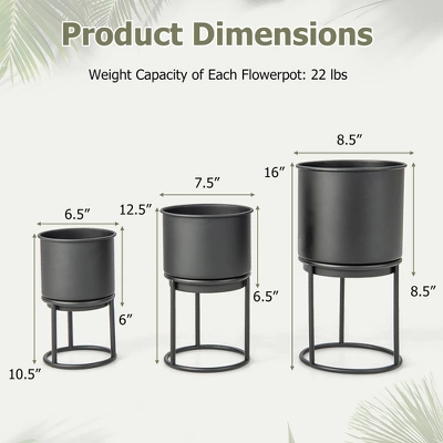 Costway 3 Metal Planter Pot Stand Modern Decorative Flowerpots Set With Drainage Holes 4 Costway 3 Metal Planter Pot Stand Modern Decorative Flowerpots Set With Drainage Holes - Image 2