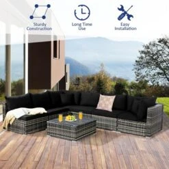 Costway 7PCS Patio Rattan Furniture Set Sectional Sofa Garden Black Cushion -Costway GUEST 33395aae 5772 46f9 9d07 ef5817fb9d74