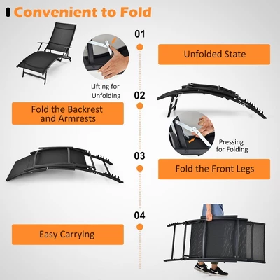 Costway 2PCS Patio Folding Lounge Chair Chaise Recliner Adjustable Stackable W/Armrest 10 Costway 2PCS Patio Folding Lounge Chair Chaise Recliner Adjustable Stackable W/Armrest - Image 8