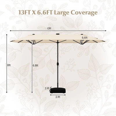 Costway 13FT Double-sided Patio Umbrella With Solar Lights Crank Handle Umbrella Base Beige/Tan/Gray/Wine/Navy/Orange 6 Costway 13FT Double-sided Patio Umbrella With Solar Lights Crank Handle Umbrella Base Beige/Tan/Gray/Wine/Navy/Orange - Image 4