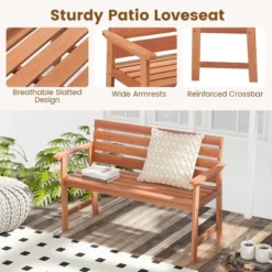 Costway Patio Solid Wood Bench Wood 2-Seat Chair With Slatted Seat & Inclined Backrest -Costway GUEST 337a5fc3 f4a7 46f5 aada 5bca75b1bf53