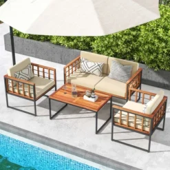 Costway 4 PCS Acacia Wood Outdoor Sofa Set With Heavy Duty Metal Frame Soft Seat -Costway GUEST 33d29b7a 8731 477d a968 4774ceb300eb