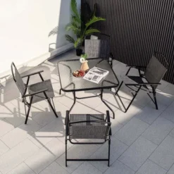 Costway Patio Dining Set For 4 Folding Chairs & Dining Table Set With Umbrella Hole -Costway GUEST 33d43bbe a7d3 4857 a1d8 b6e7127e0a98