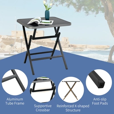 Costway Patio Folding Square Dining Table Aluminum Frame Tempered Glass Top 9 Costway Patio Folding Square Dining Table Aluminum Frame Tempered Glass Top - Image 7