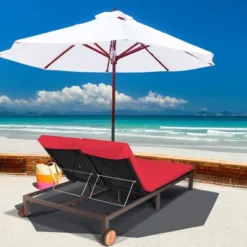 Costway 2-Person Patio Rattan Lounge Chair Chaise Recliner Adjustable Cushioned Red -Costway GUEST 34047d4a b45a 402a a5b5 446a66f82d8e