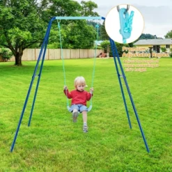 Costway Outdoor Kids Swing Set Heavy Duty Metal A-Frame W/ Ground Stakes -Costway GUEST 3407eaa5 09ca 4925 bc2a a783cb32f5e9