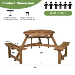 Costway 6-person Round Wooden Picnic Table Outdoor Table W/ Umbrella Hole & Benches -Costway GUEST 343d1166 55e4 4fe2 8aa2 80826ccd4b9b