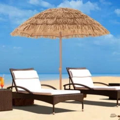 Costway 6.5 FT Hula Thatched Tiki Beach Umbrella 30° Tilting Hawaiian Style Umbrella Natural -Costway GUEST 3453288d 7ac0 43d4 8b28 574ac3e99026
