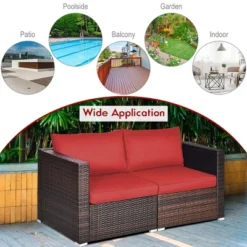 Costway 2PCS Patio Rattan Corner Sofa Sectional Furniture Set Black Cushion BlackRed -Costway GUEST 3476140c 286e 4843 a3b0 81c13d734061