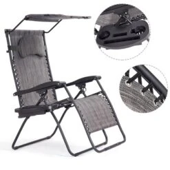 Costway Folding Recliner Zero Gravity Lounge Chair W/ Shade Canopy Cup Holder Gray -Costway GUEST 348ea9dd 2732 4621 8b03 b9dd7b572204