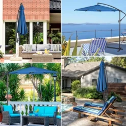 Costway 10' Hanging Umbrella Patio Sun Shade Offset Outdoor Market W/ Cross Base Blue -Costway GUEST 34c893cb c99a 4090 9764 4ca3c7881d4c