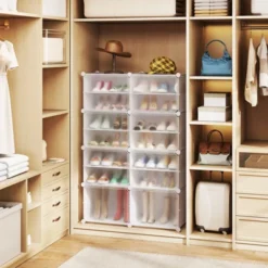 Costway Portable Shoe Rack Organizer 12-Cube 48 Pair Shoe Shelf Storage Cabinet With Hook White/Black -Costway GUEST 34f6170c 8835 428e 92c5 842ee9abe936