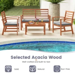 Costway 4 PCS Outdoor Furniture Set With Soft Seat Cushions Stable Acacia Wood Frame White/Navy/Gray -Costway GUEST 34fdea78 6006 400e 8fbc 1cd6bb4a09fb