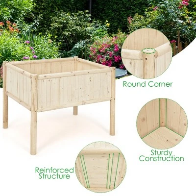 Costway Raised Garden Bed 42''x30''x32'' Elevated Wood Planter Box Stand Patio Yard 9 Costway Raised Garden Bed 42''x30''x32'' Elevated Wood Planter Box Stand Patio Yard - Image 7