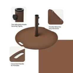 Costway Patio 50LBS Umbrella Base Market Umbrella Stand Wheels Handle Brown -Costway GUEST 35421fff ae10 46f7 bc5b f7b95dc1efde