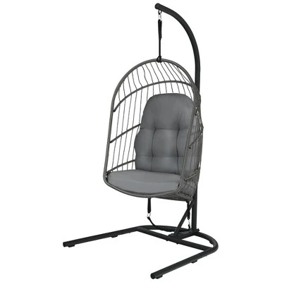 Costway Hanging Wicker Egg Chair W/ Stand Cushion Foldable Outdoor Indoor 4 Costway Hanging Wicker Egg Chair W/ Stand Cushion Foldable Outdoor Indoor - Image 2