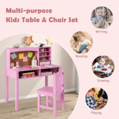 Costway Kids Desk And Chair Set Study Writing Workstation With Hutch & Bulletin Board -Costway GUEST 358527a9 14f6 4f84 834d 07f9f78d0ae4