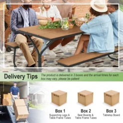 Costway 6FT Picnic Table Bench Set Outdoor HDPE Heavy-Duty Table For 6-8 Person Brown/Grey -Costway GUEST 3585508e 9b0b 4f8b a2b5 bb9f323a8754