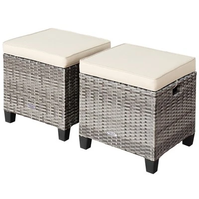 Costway 2PCS Patio Rattan Cushioned Ottoman Seat Foot Rest Table 11 Costway 2PCS Patio Rattan Cushioned Ottoman Seat Foot Rest Table - Image 9