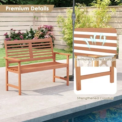 Costway Patio Solid Wood Loveseat With Inclined Backrest & Slatted Seat Teak Painting 10 Costway Patio Solid Wood Loveseat With Inclined Backrest & Slatted Seat Teak Painting - Image 8