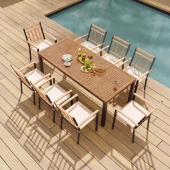 Costway 9 PCS Outdoor Dining Table & Chairs Set Table With Acacia Wood Top Umbrella Hole 11 Costway 9 PCS Outdoor Dining Table & Chairs Set Table With Acacia Wood Top Umbrella Hole -Costway GUEST 35ad5e37 123f 464b ba65 241886d9256d