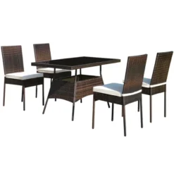 Costway 10 PCS Patio Rattan Dining Set Glass Table High Back Chair Garden Deck Mix Brown -Costway GUEST 35cf54eb 5991 4f9b a0f0 7c8db56281e2