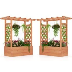 Costway 1/2 PCS Wooden Raised Garden Bed With Trellis & Hanging Roof Drainage Elevated Planter Box -Costway GUEST 363115c8 0a9a 437d b1ec 821dcc1ddf44