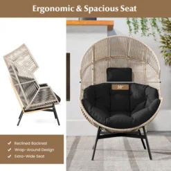 Costway Oversized Egg Style Chair With Cushions & Headrest Heavy-Duty Metal Frame For Yard Off White/Grey/Black -Costway GUEST 365213b5 3032 4937 97d7 5ecf89c0f5ac