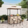 Costway 3 PCS Patio Bar Set With Tempered Glass Bar Table Metal Storage Shelves For Garden Brown/Grey -Costway GUEST 366c986b 919a 4da2 a881 dd2862b419f5