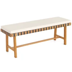 Costway 48" Long Acacia Wood Outdoor Bench With Thick Padded Seat Cushion Entryway Bench -Costway GUEST 36bd092f 3de0 48bc b04b bd45faccdf38