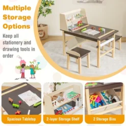Costway Kids Art Table & Chairs Set Wooden Drawing Desk With Paper Roll Storage Shelf Bins -Costway GUEST 36e28d7a 74e6 4a62 82ac fa2cc1677b65