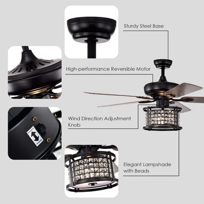 Costway 52'' Ceiling Fan With Light Reversible Crystal Ceiling Fan Lamp W/Remote Control 9 Costway 52'' Ceiling Fan With Light Reversible Crystal Ceiling Fan Lamp W/Remote Control - Image 7