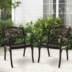 Costway 2/4 PCS Cast Aluminum Patio Chairs Set Of 2 Outdoor Dining With Armrests & Curved Seats Bronze -Costway GUEST 371a242a c1ee 497d 9ee9 041f70da1f0c