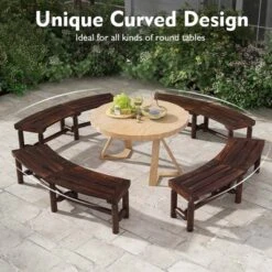 Costway Patio Curved Bench Carbonized Wood Dining Bench For Round Table 710 LBS Max Load -Costway GUEST 37298de7 7e28 40f4 b52e 8a7e5a7adf65